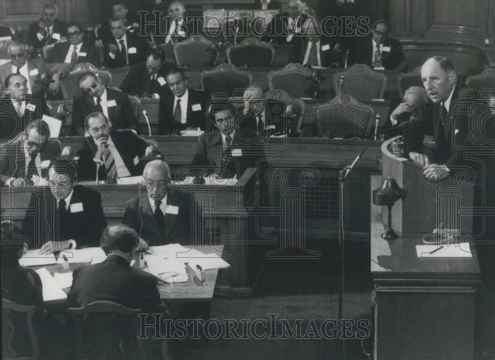 1975, NATO Secretary Joseph Luns Addresses Delegates Copenhagen - Historic Images