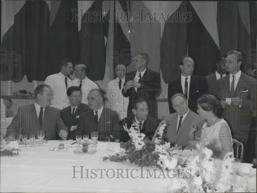 1965 Hubert Humphrey, Georges Pompidou, and Smirnov at Lunch - Historic Images