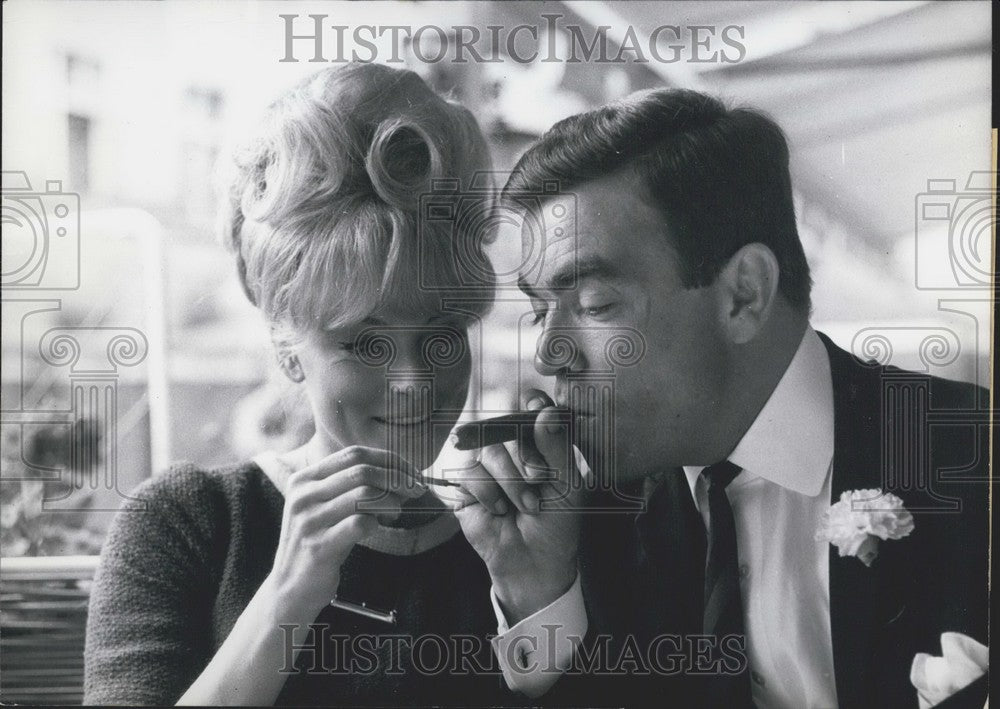 1966, Danish Actress Ann Smyrner and German actor Claus Biederstadt. - Historic Images