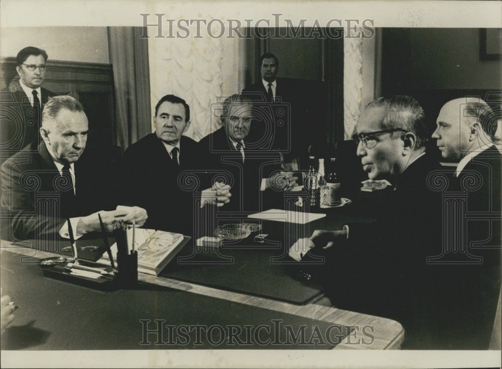 1970 Press Photo Kremlin: Kossyguine and Gromyko Receive UN Secretary U'Thant - Historic Images