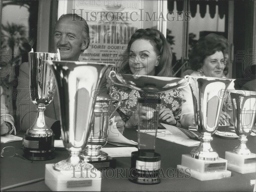 1973, David Niven & Wife Behind Car Beauty Contest Trophies, Nice - Historic Images