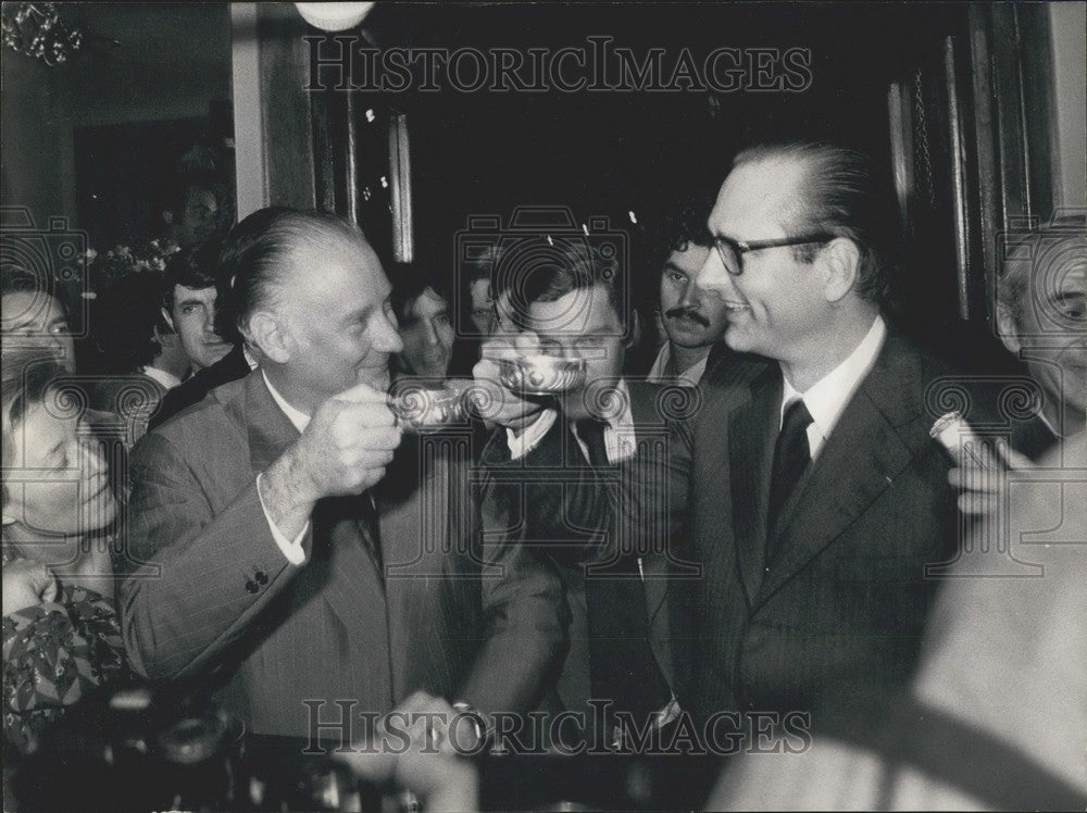 1974 Press Photo Michel Poniatowski and Jacques Chirac Drink to their Health-Historic Images