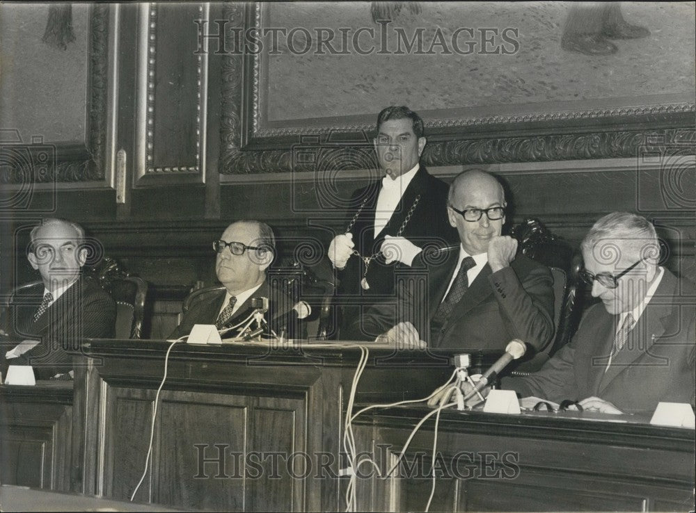 1979 Press Photo Alain Peyrefitte, Raymond Barre, Giscard d&#39;Estaing, Chavanon - Historic Images