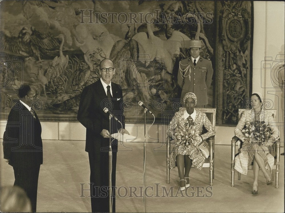 1976 Press Photo Houphouet-Boigny, Giscard d&#39;Estaing, &amp; Wives Welcome Speech - Historic Images