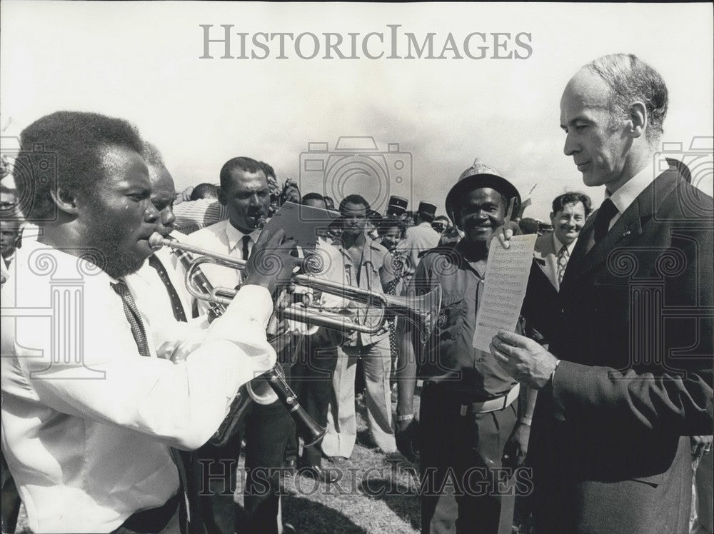 1974, Giscard d'Estaing Holds Music Sheet Trumpet Player West Indies - Historic Images