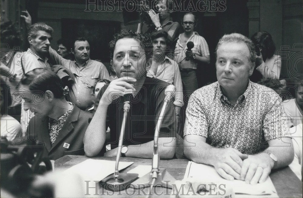 1973 Press Photo Piaget, Edmond Maire, Georges Seguy Labor Exchange Meeting - Historic Images