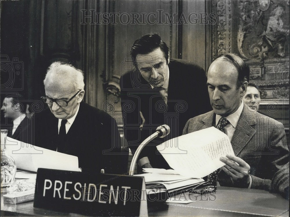 1973 Press Photo Wormser, Giscard d'Estaing, PP Schweitzer Common Market Meeting-Historic Images