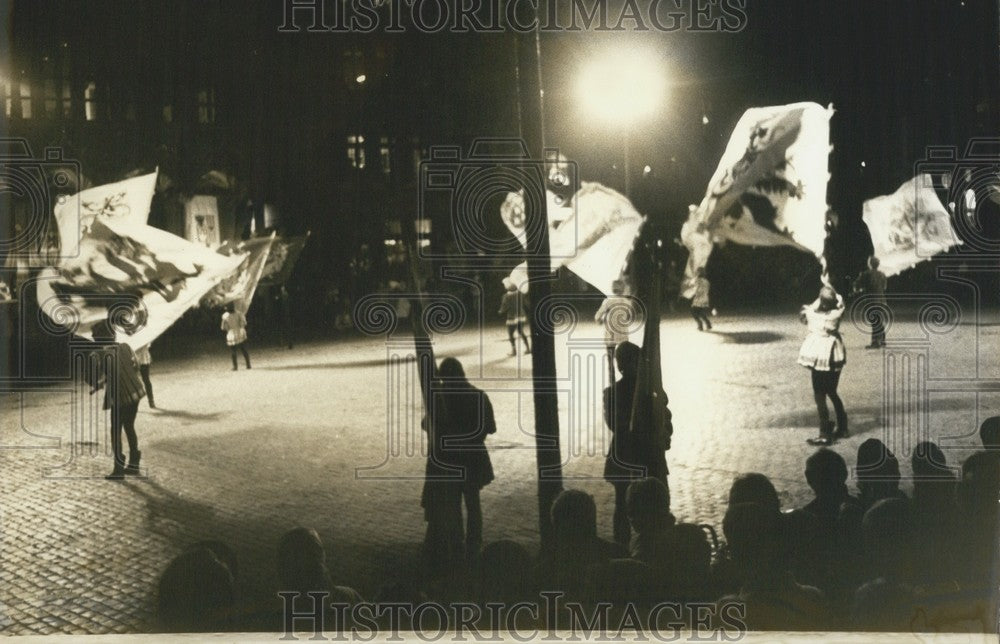 1974 Press Photo Flag Bearers Brussels Parade-Historic Images