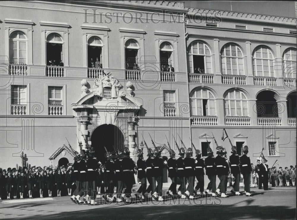 1962 Press Photo Monaco Guards March in Front of Palace, National Holiday-Historic Images