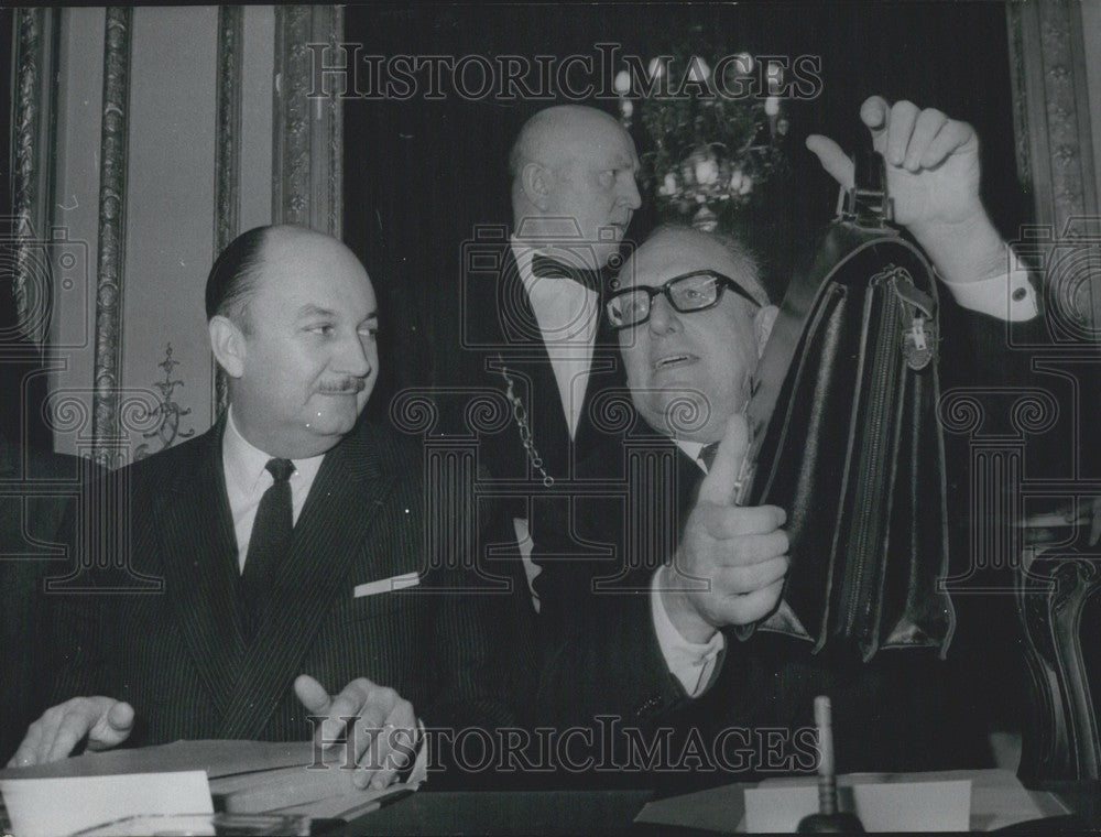 1969, Pierre Dumas &amp; Maurice Schumann Holding Briefcase Meeting - Historic Images