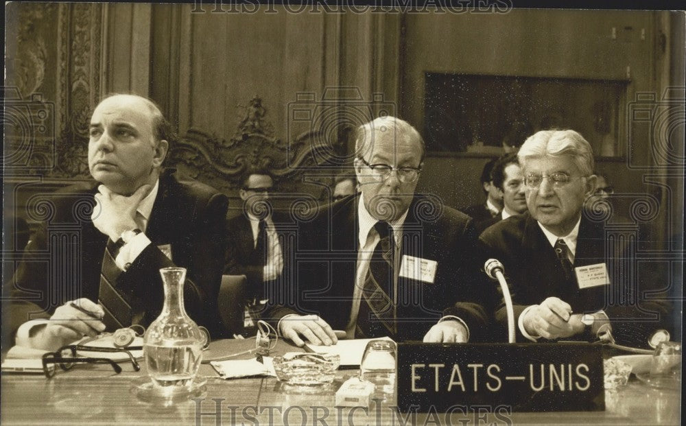 1973, Volker, George Schultz, and Arthur Burns at a Meeting in Paris - Historic Images