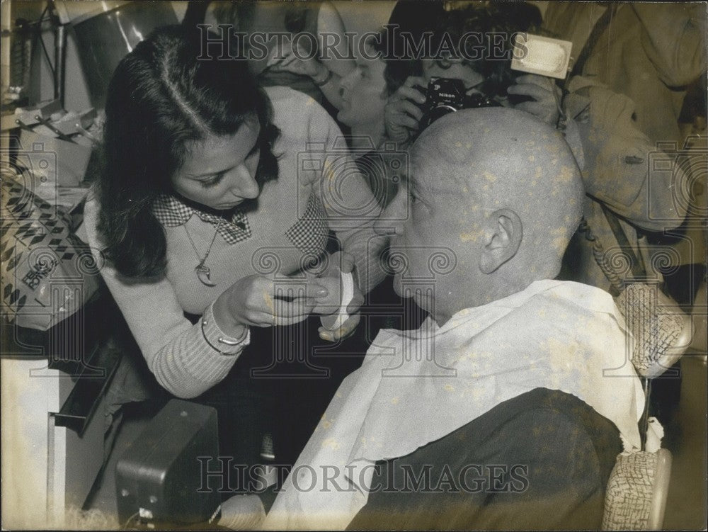 1972, Edgar Faure Gets Make-Up Done Before "On Equal Terms" TV Show - Historic Images