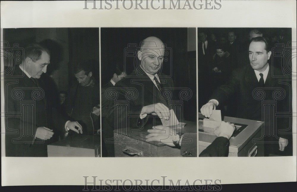 1968 P. Mendes-France, Waldeck-Rochet, Francois Mitterrand Voting - Historic Images