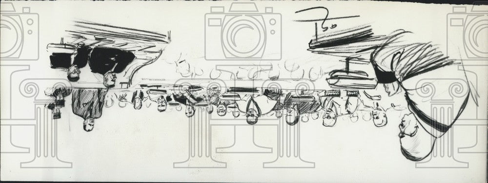 1962 Press Photo Andre Galland Sketch General Raoul Salan Trial Paris Courthouse - Historic Images