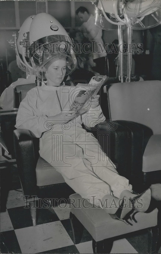 1961, Woman Wears Nylon Sweat Suit Under Roger Pasquier's Hair Dryer - Historic Images