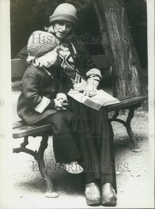1973 Press Photo Cacharel Back to School Mother & Child Flannel Japanese Coats-Historic Images