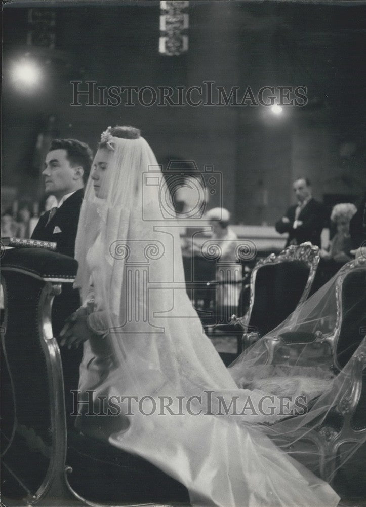 1960 Press Photo Anne de Juigne &amp; Geoffroy de la Rochefoucauld Wedding-Historic Images