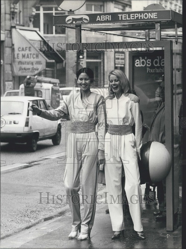 1979 Press Photo Philippe Deville Models Walk Paris Streets in Newest Designs-Historic Images