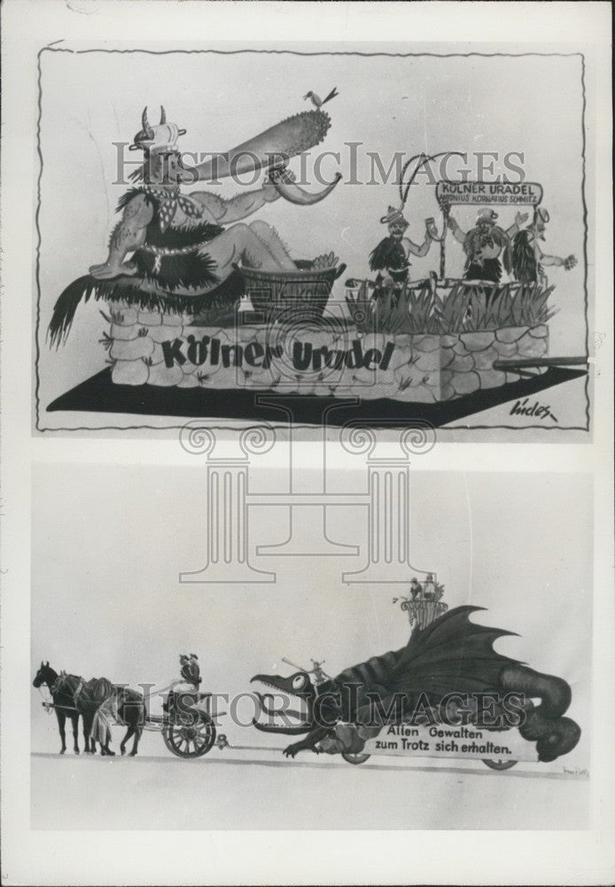 1949 Press Photo Koeln Rosenmontagzug celebration blueprints. - Historic Images