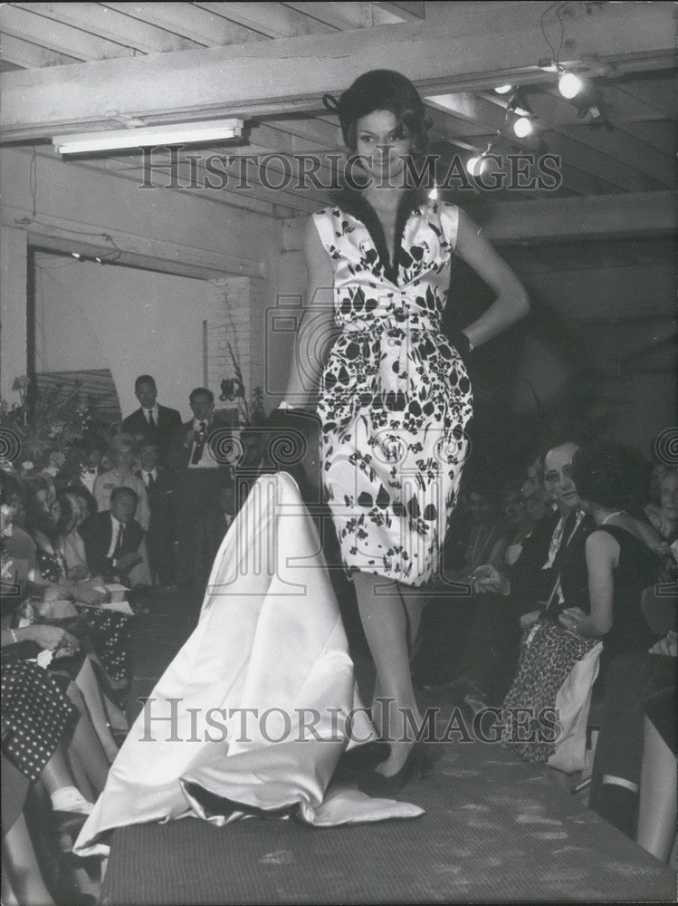 1962, Model in Carven Cocktail Dress & Matching Satin & Fur Coat - Historic Images