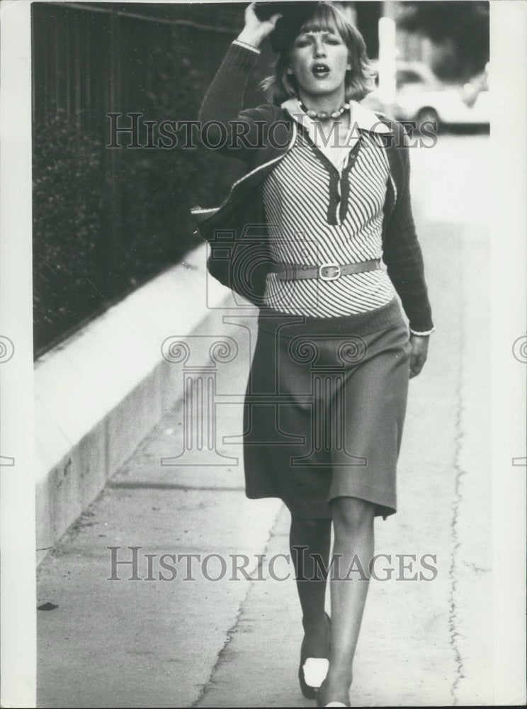 1974, Model in Aujard Twin-Set Polo & Cashmere Vest & Flannel Skirt - Historic Images