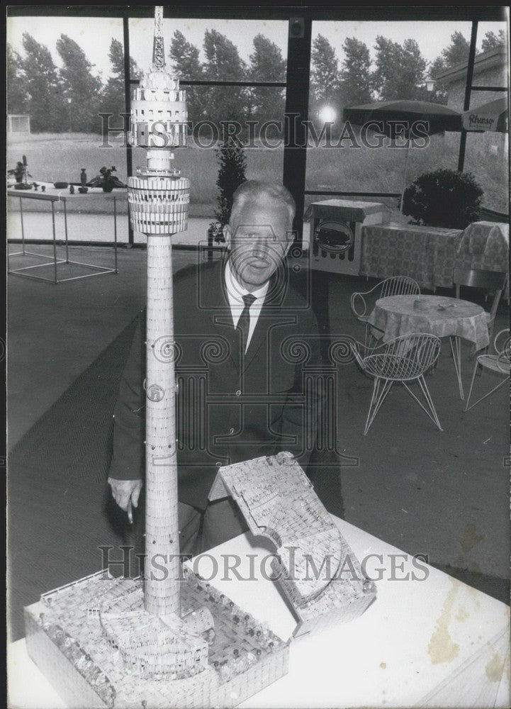 1966, Model of "Florian" tower made out of matchsticks. - Historic Images