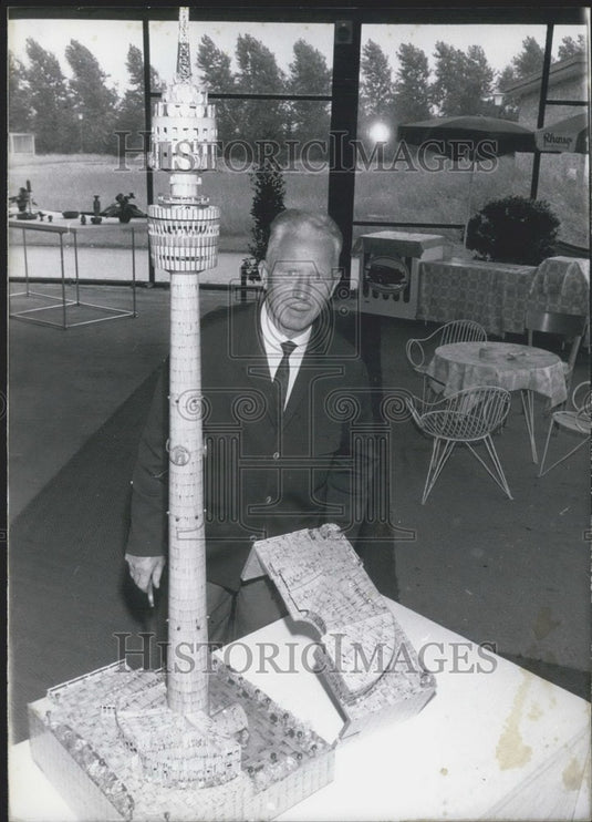 1966, Model of "Florian" tower made out of matchsticks. - Historic Images