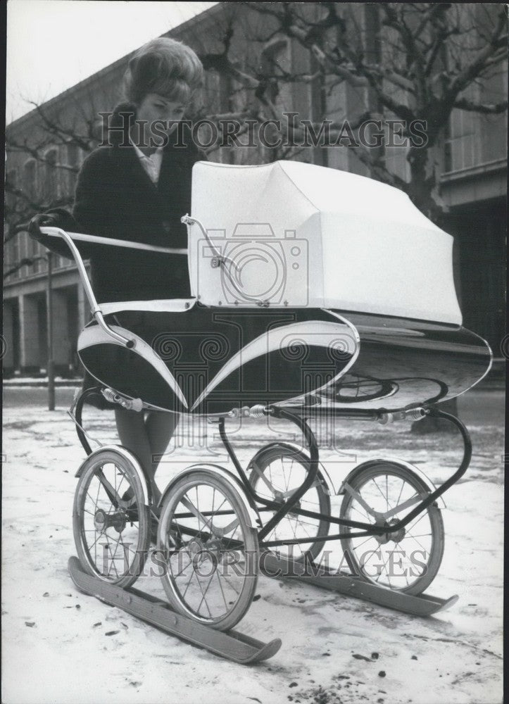 1963 Press Photo New Baby Carriage with Snow Skis.-Historic Images