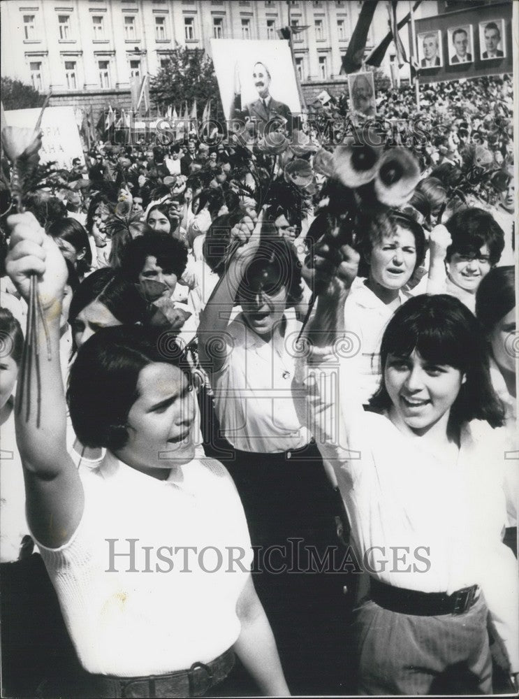 1969 Students March Sofia Streets w Karl Marx &amp; Dimitrov Portraits - Historic Images