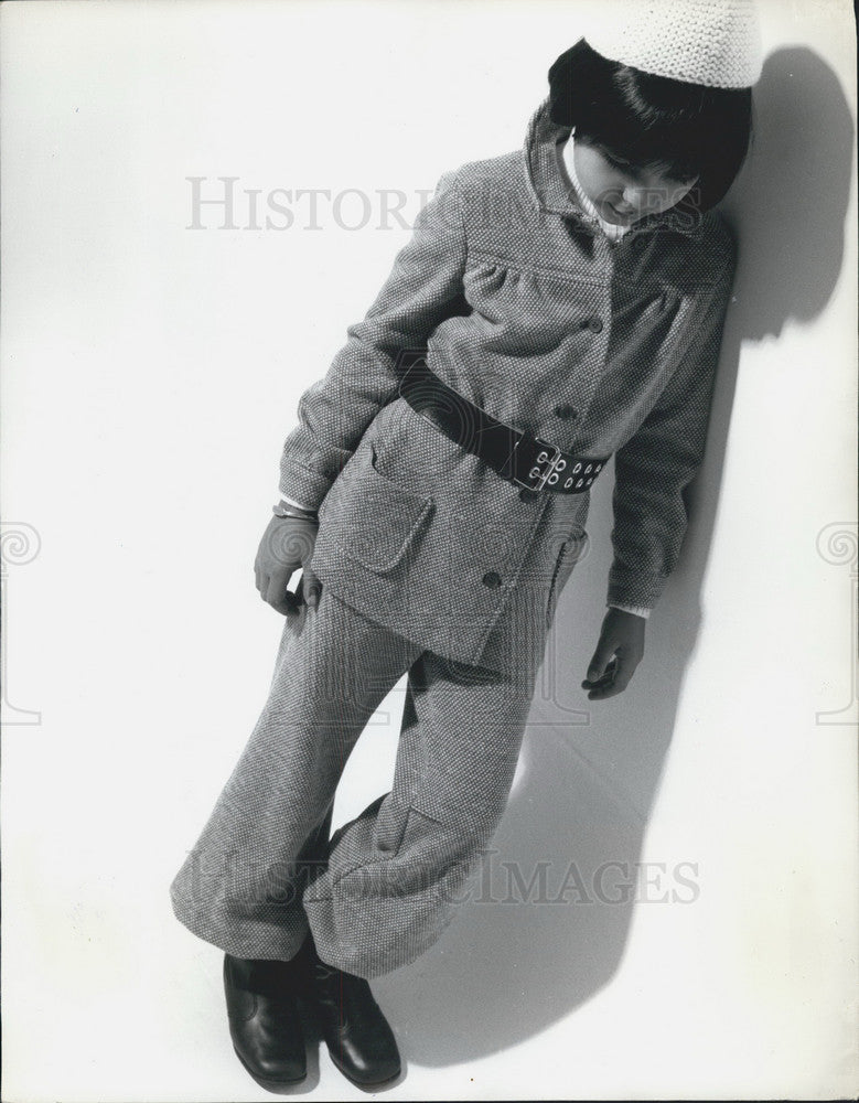 1970 Press Photo Girl&#39;s Winter Belted Outfit by Woolmark-Historic Images
