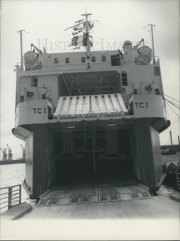 1969 Press Photo SNCF Ship &quot;Transcontainer I&quot; Back Deck Ready to Load Cars - Historic Images