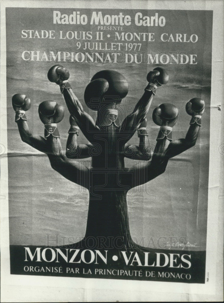 1977, Luigi Castiglioni Signed Poster for Monzon-Valdes Match, Monaco - Historic Images