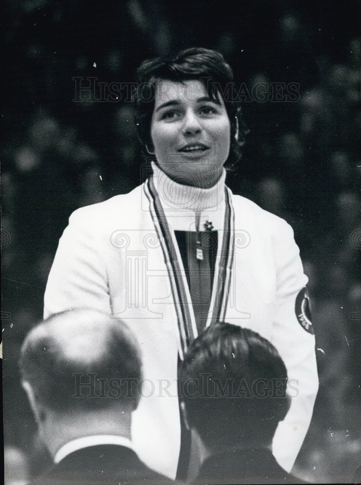 1968 Press Photo Marielle Goitschel Receives Gold Medal in Slalom Olympic Event-Historic Images