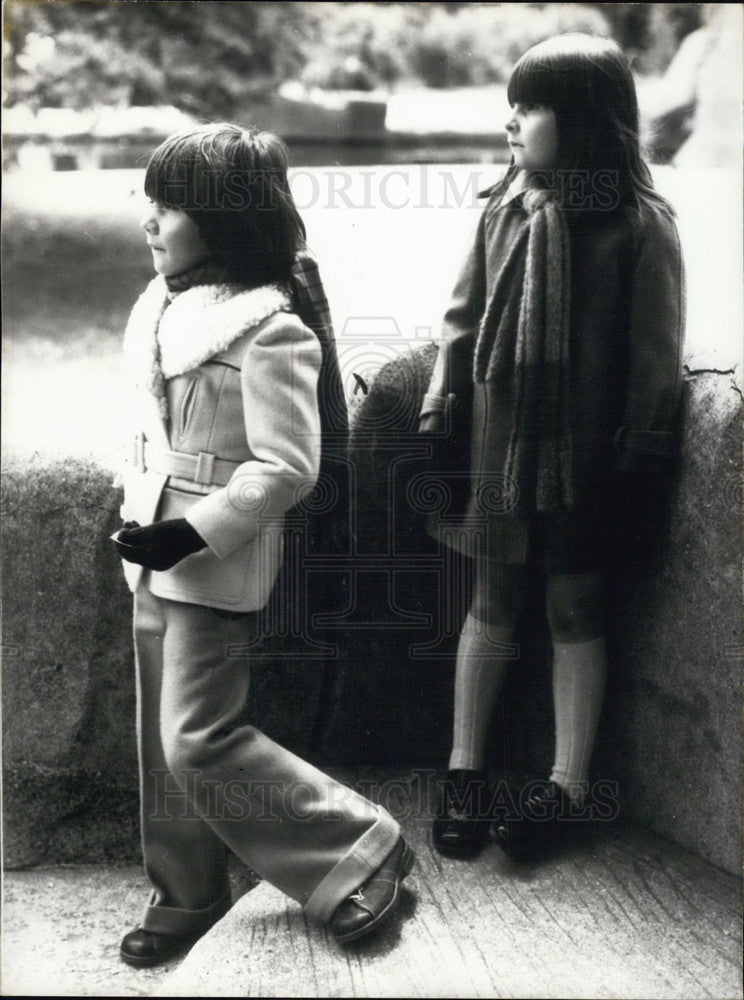 1972 Press Photo Girl &amp; Boy Model Children&#39;s Back-to-School Jacket &amp; Coat, Pants-Historic Images