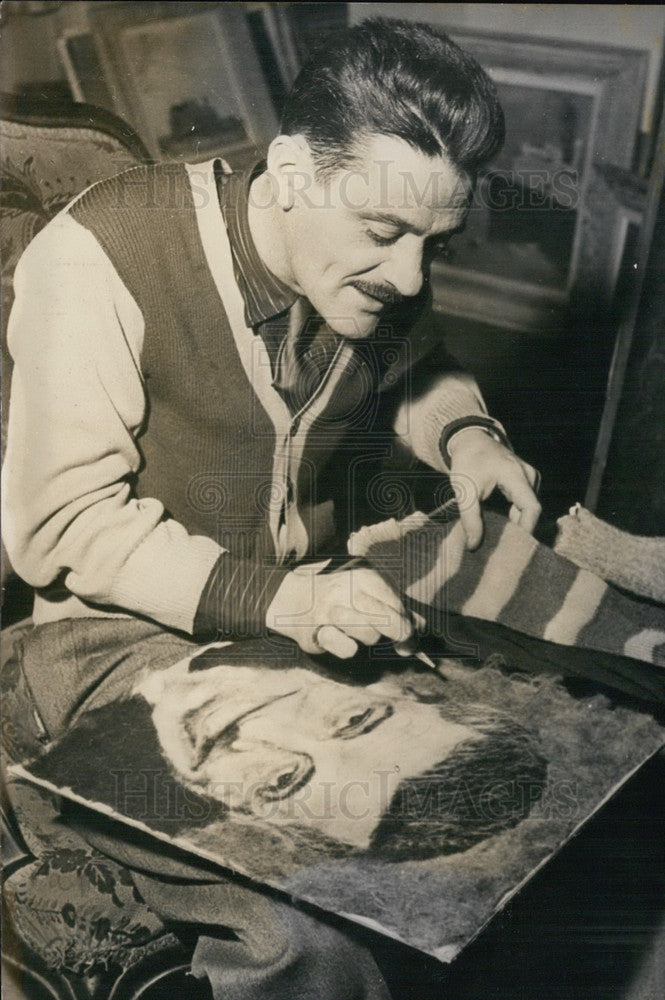 1952, Parisian Artist Joseph Christophe. Portrait from Wool. - Historic Images