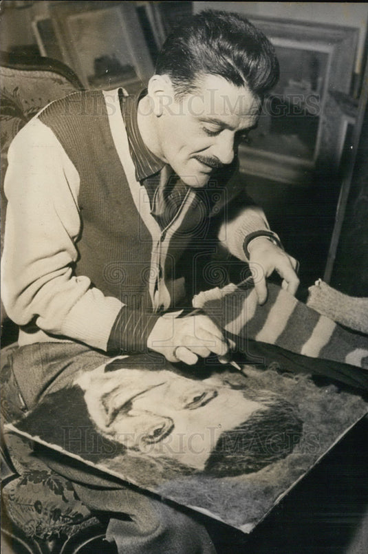 1952, Parisian Artist Joseph Christophe. Portrait from Wool. - Historic Images