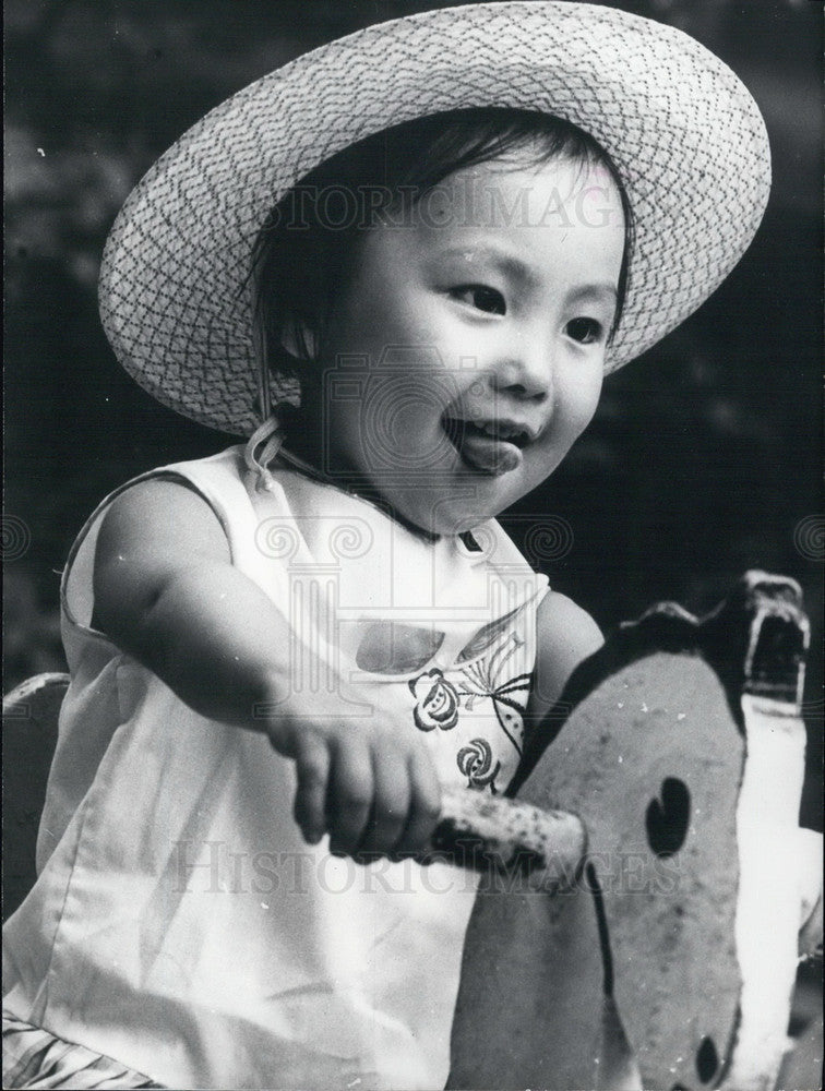 1979 Press Photo Little Girl Playing on a Rocking Horse-Historic Images