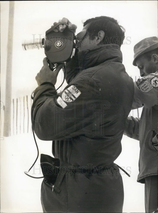 1968 Press Photo Shah's Brother Prince Pavlevi Films Skiers at Winter Olympics-Historic Images