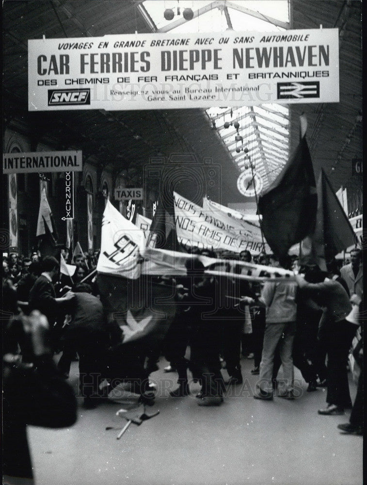 1968, Protesters &amp; Late Passengers Hustle in St-Lazare Train Station - Historic Images