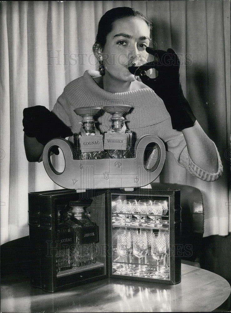 1954 Press Photo Portable Bar Creation at Offenbach Leather Fair. - Historic Images