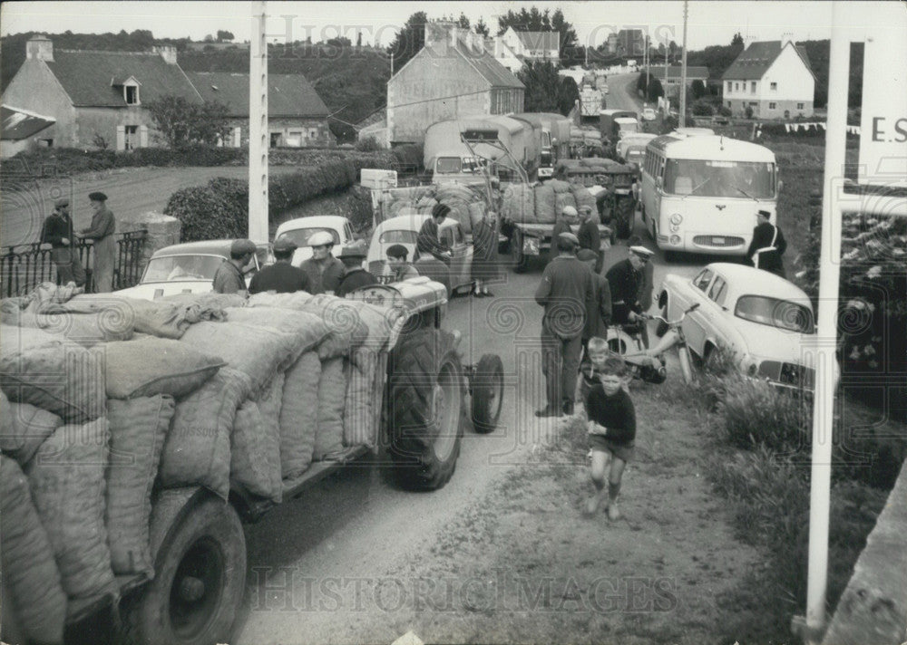 1963 Potato Farmers Block Traffic Protesting Selling Crops at a Loss - Historic Images