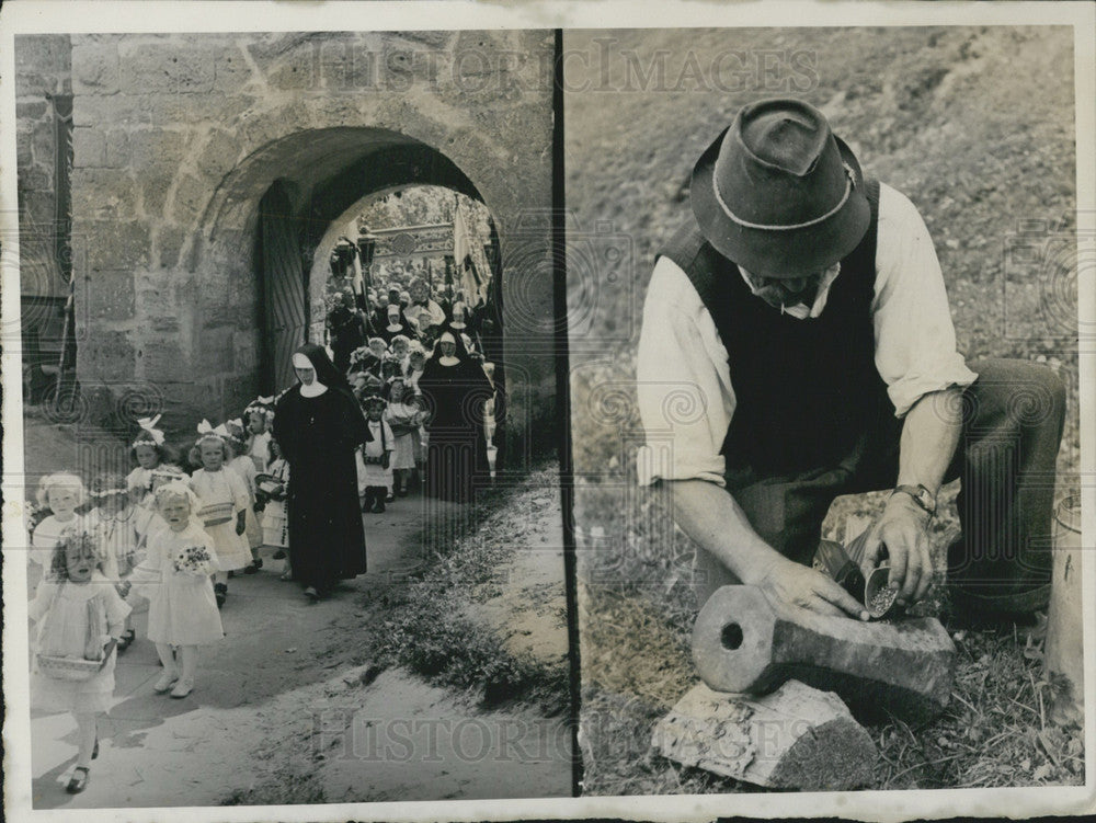 Press Photo Fronleichnam Day in Germany. Procession and Gun Salute. - Historic Images