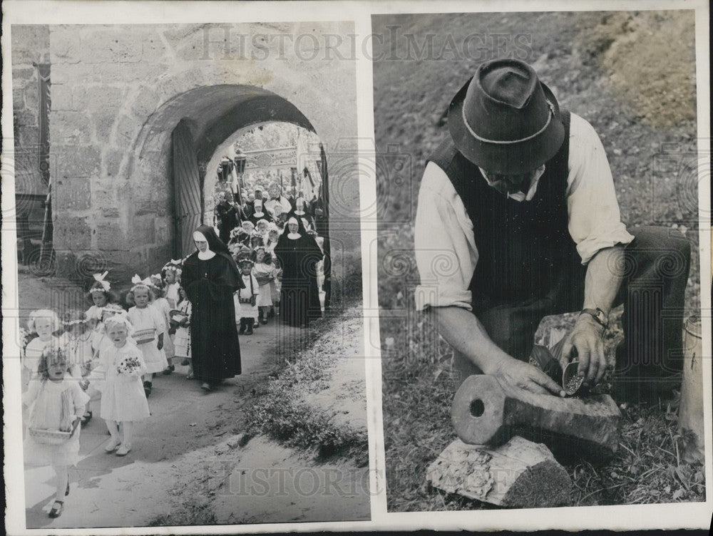 1952, Fronleichnam Day. Children's Procession and Gun Salute. - Historic Images