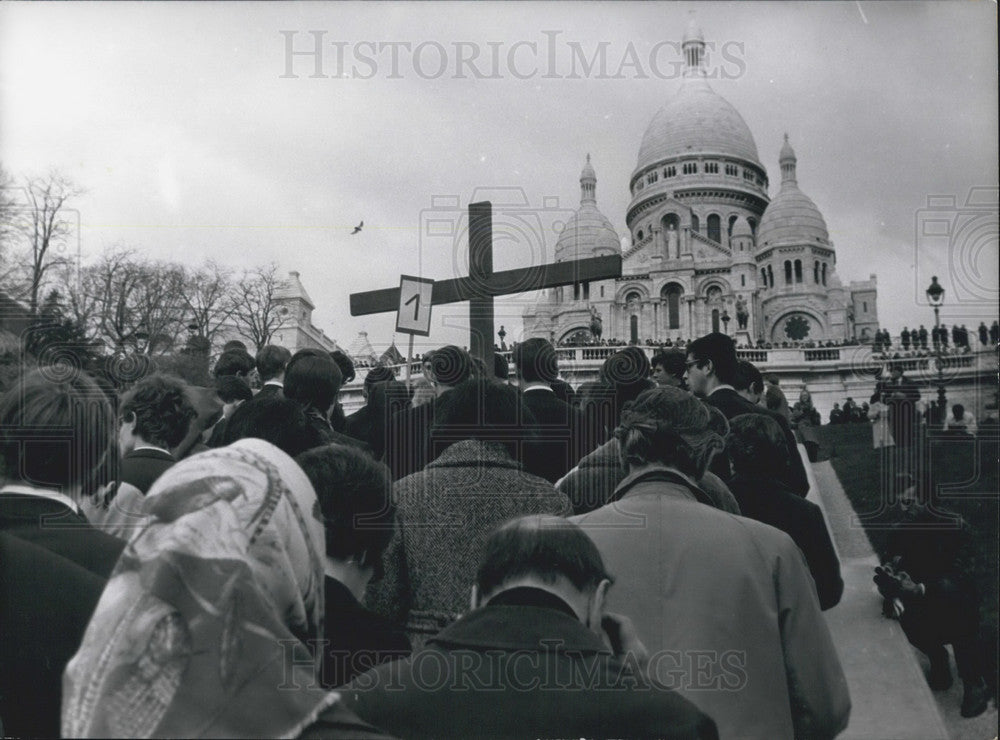 1970, Pilgrims Carrrying a Cross on the Steps of the Sacre Coeur - Historic Images