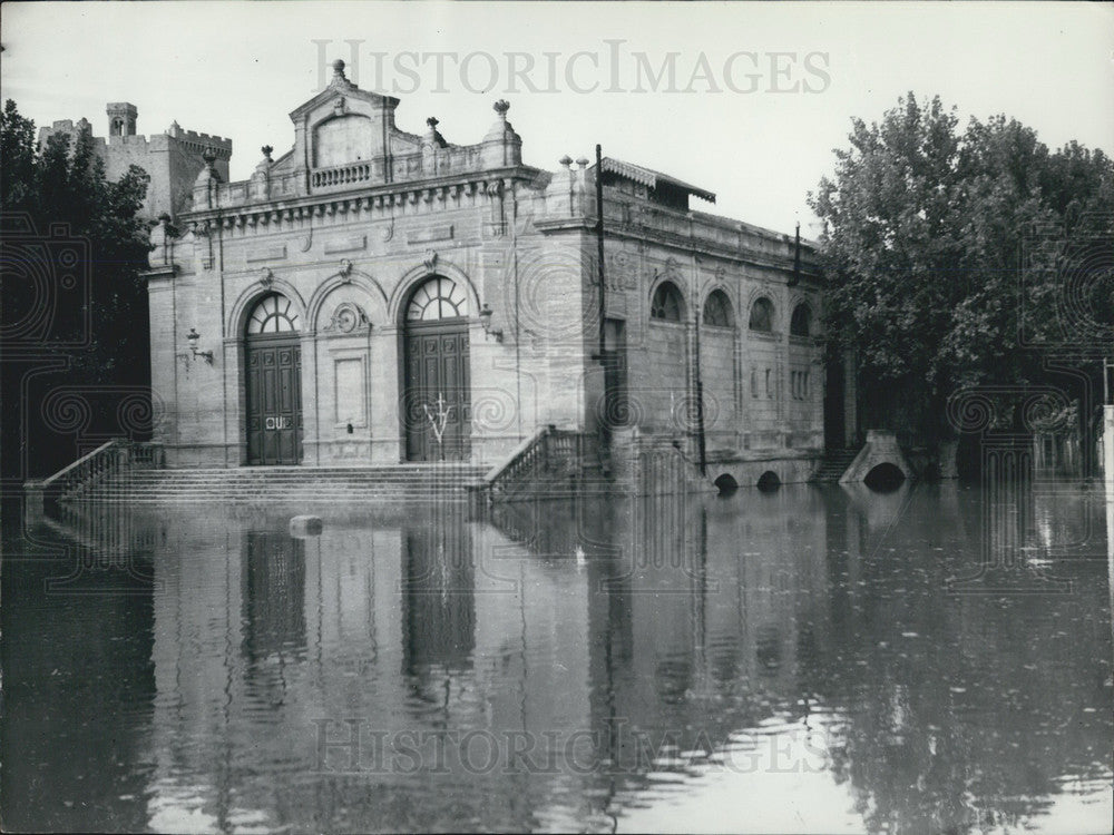 1958, Municipal Casino amid Flooding in Indre - Historic Images