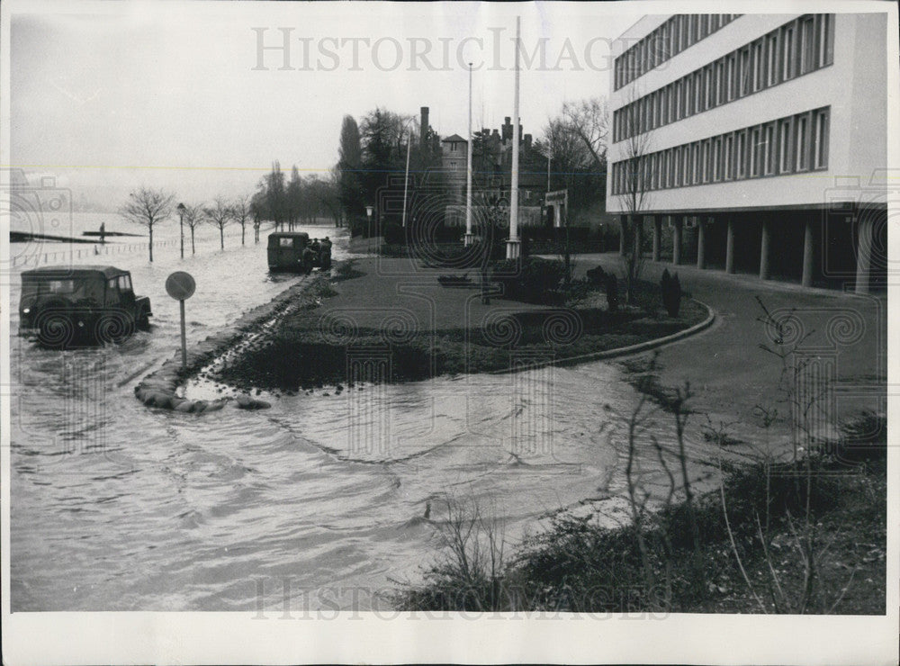 1955, Rhein River Floods Near Bundeshaus. Bonn. - Historic Images