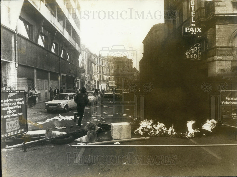 1976 Burning Tires at Montpellier Gas Station During Protest - Historic Images
