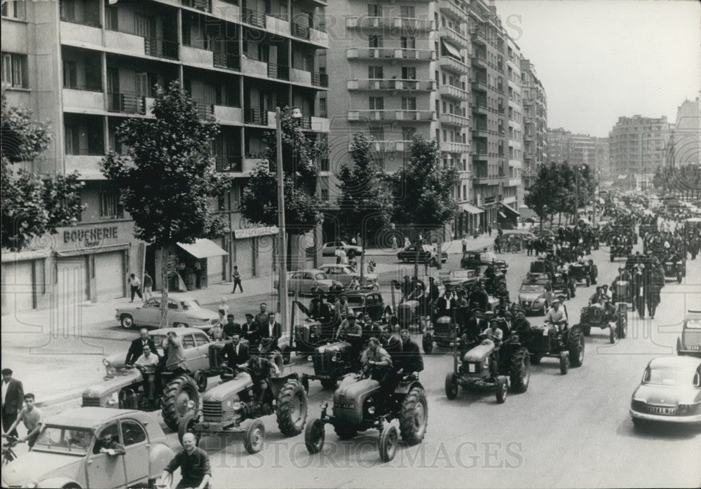 1961, Farmers on Tractors Protest in Streets Grenoble France - Historic Images