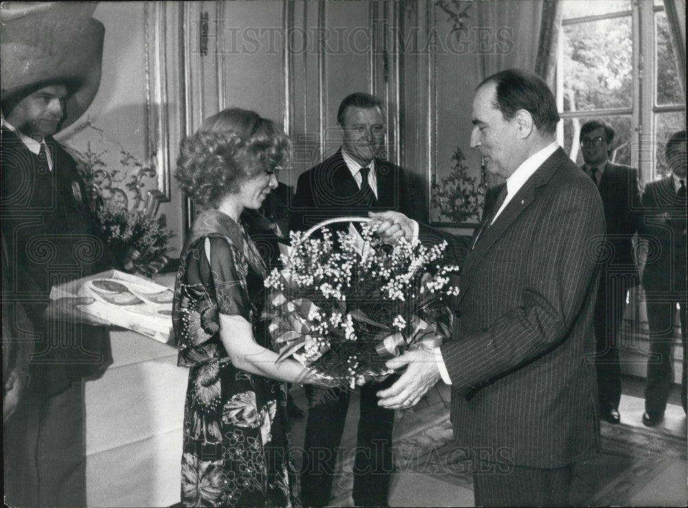 1982, Sylvie Battestini Giving Lilies of the Valley to Mitterand - Historic Images