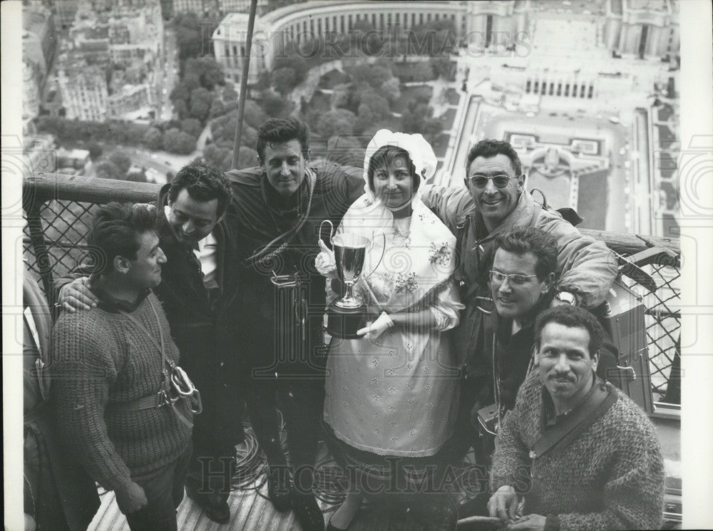 1964 Louisette Bertin with Alpinists at the Eiffel Tower - Historic Images